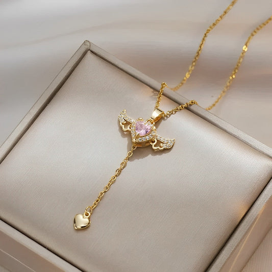 Crystal Heart Wings Necklace
