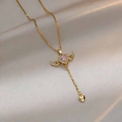 Crystal Heart Wings Necklace